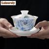 135ml Chinese Hand-painted Peony Gaiwan Elegant White Jade Mud Porcelain Tea Tureen Tea Brewing Cover Bowl Tea Services Gifts