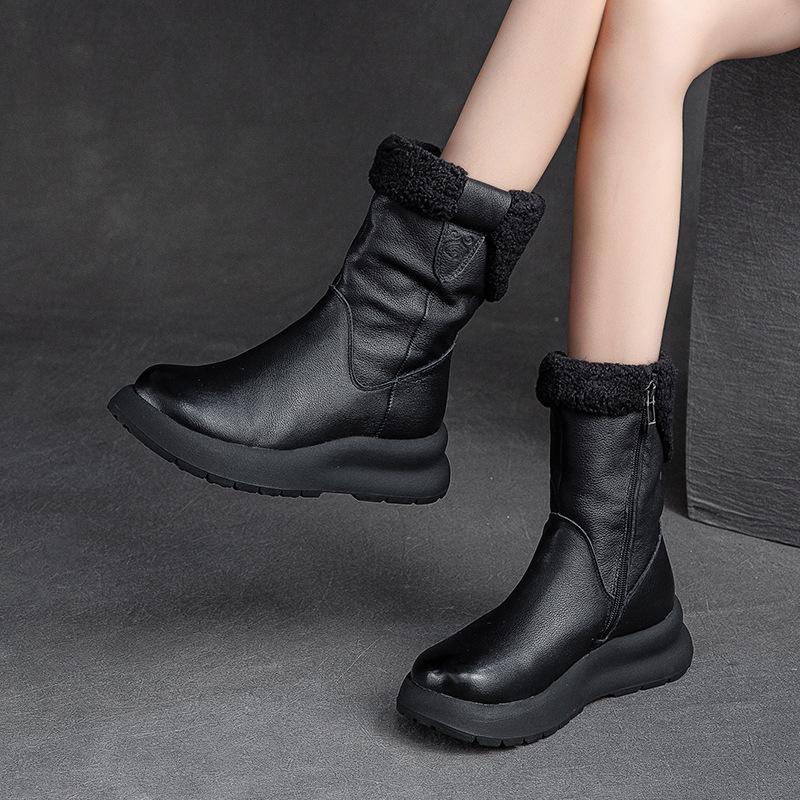 Nuevas Botas Cuero Para Mujeres invierno Botasnieve Cuero Con Terciopelo Para Mantener el Calor Botas Cortas Cuero Para Mujeres