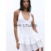 Spring and Summer Women Clothes Laminated Decorative Hem Patchwork Hanging Collar Fashion Sleeveless Short Dress 4174376