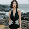 Купальник Женский Стиль Instagram Стройнящий Прикрывающий Живот Шея Маленькая Грудь Сбор Лифа Горячий Источник Треугольный Слитный Купальник