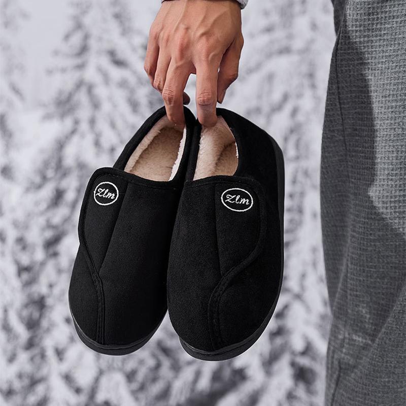 Fashion Shevalues Winter Fuzzy Women's Slippers Non-slip Indoor Cotton Shoes Cozy Velcro Home Slides Warm Flat Bottom Women's Slippers