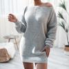 Women's Autumn and Winter Long Sleeve One-Line Neck Casual Loose Knit Sweater Dresses