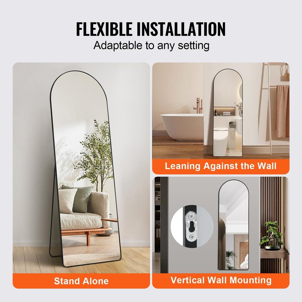 Arched Full Length Mirror 65'' x 22'' Full Body Mirror Standing Hanging
