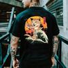 Футболка с принтом кота в стиле аниме для мужчин, уличная одежда, хип-хоп, Harajuku, винтажная, повседневная, с круглым вырезом, свободные футболки с коротким рукавом