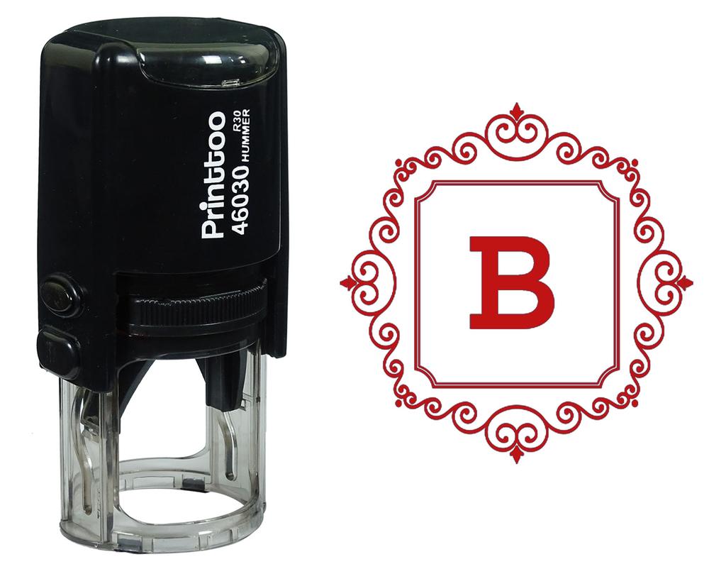 Printtoo Square Swirl Border Alphabet B Monogram Initial Self Inking Rubber Stamp Office