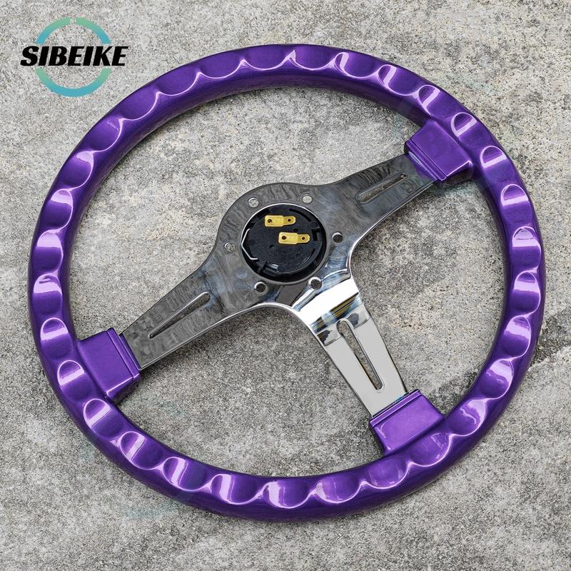 JDM Modified Car Purple ABS Steering Wheel Universal 14inch Deep Dish Racing Sports Steering Wheel Chrome Spoke
