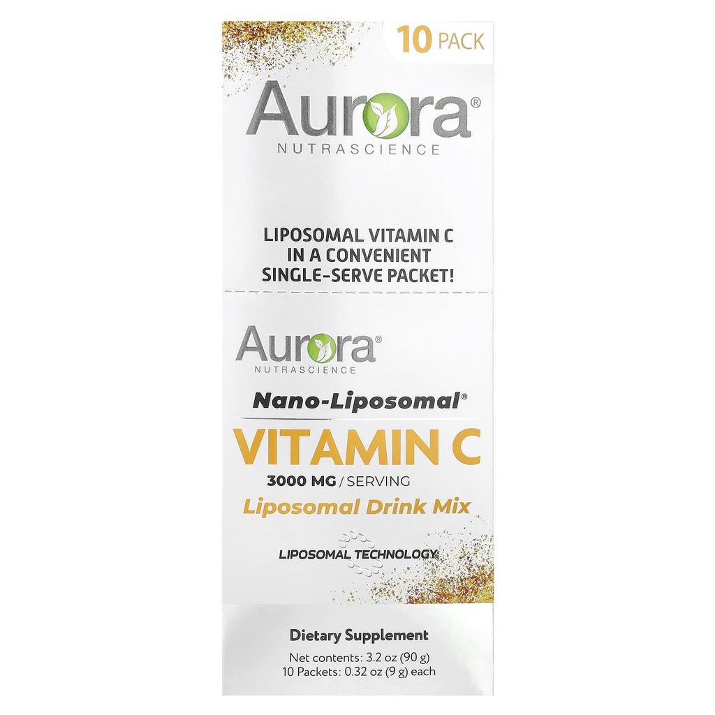 Aurora Nutrascience, Nano-Liposomal®, Vitamin C, Liposomal Drink Mix, 3,000 mg, 10 packs, 9 g (0.32 oz) each