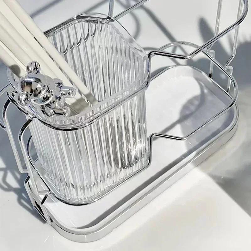 Kitchen Cutlery Organizer Light Luxury Chopstick Spoon Holder Stainless Steel Utensil Dish Drainer Kitchen Acceesories Organizer