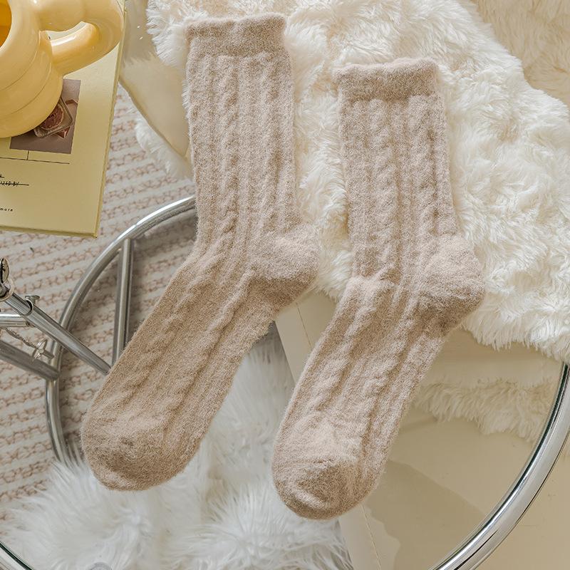 Female Autumn and Winter Thickened Warm Solid Color Moon Home Sleep Tube Socks