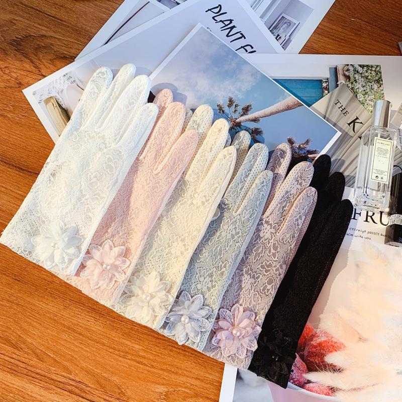 Солнцезащитные перчатки женские тонкие для вождения и езды, нескользящие и дышащие, весенне-летние элегантные кружевные перчатки с защитой от УФ-лучей