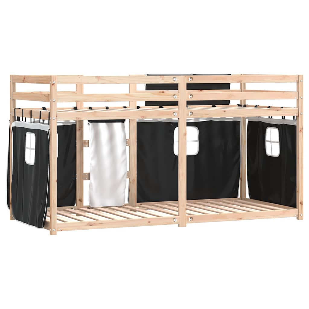 Bunk Bed with Curtains White & Black 90x200 cm Pine Wood
