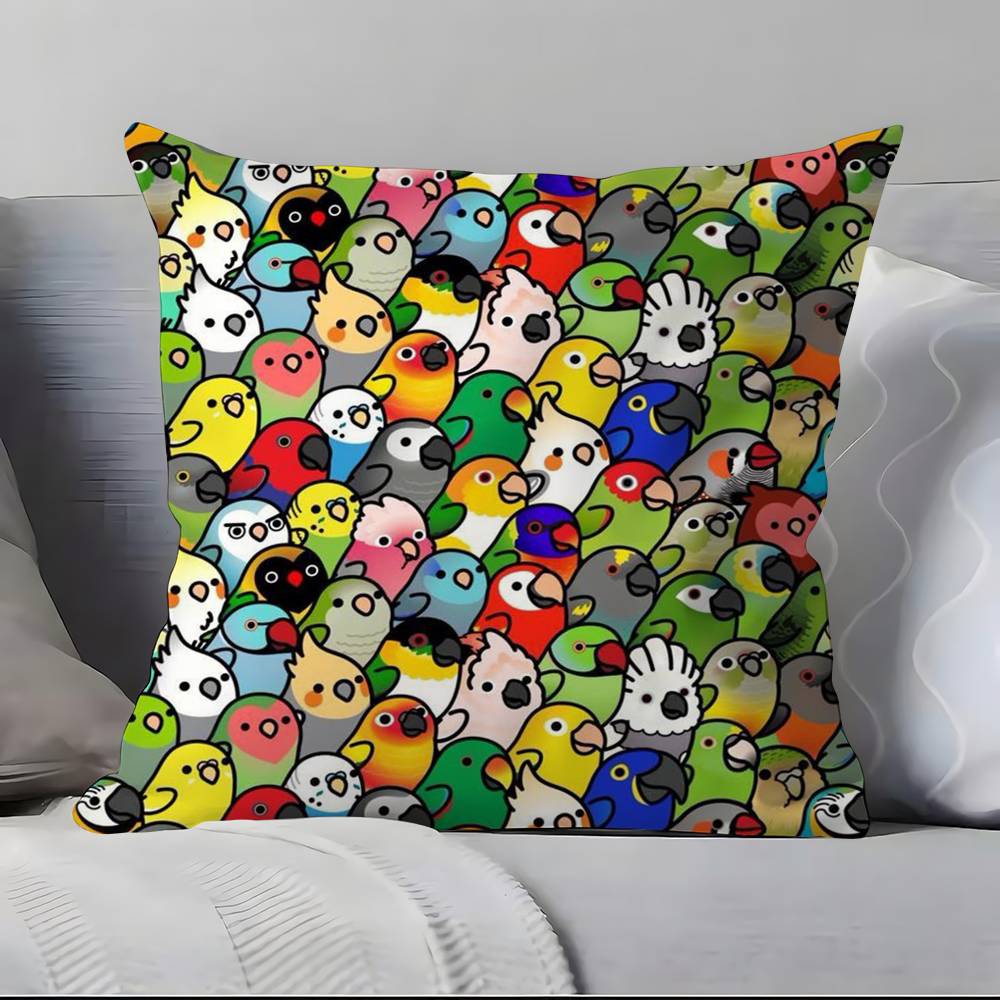 Cute Cockatiel Pillow Case Anti-dustmite Pillowcase Invisible zipper silky short plush Sofa cushion cover