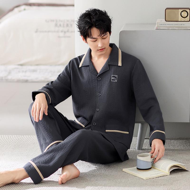 Пижама мужская весенне-осенняя утолщенная хлопковая с длинным рукавом, домашняя одежда, осенне-зимняя тонкая, зимняя хлопковая с воздушным хлопковым слоем