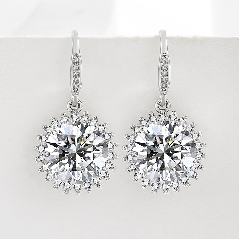 925 Sterling Silver 5 Carat Sunflower Zircon Earrings Birthday Anniversary Wedding Party Gift