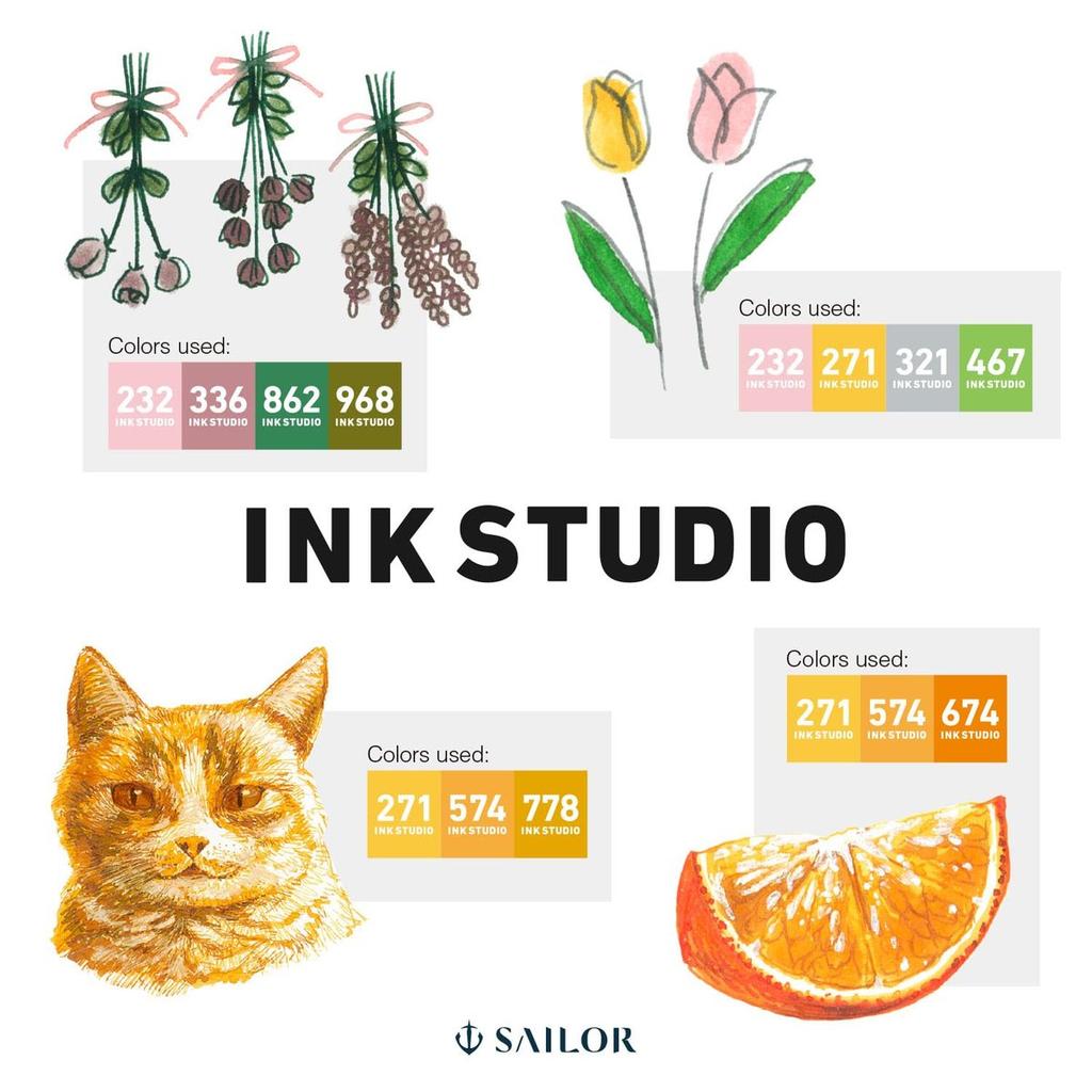 Перьевая ручка Sailor INK STUDIO Чернила на основе красителя - Зеленый (264) 20мл