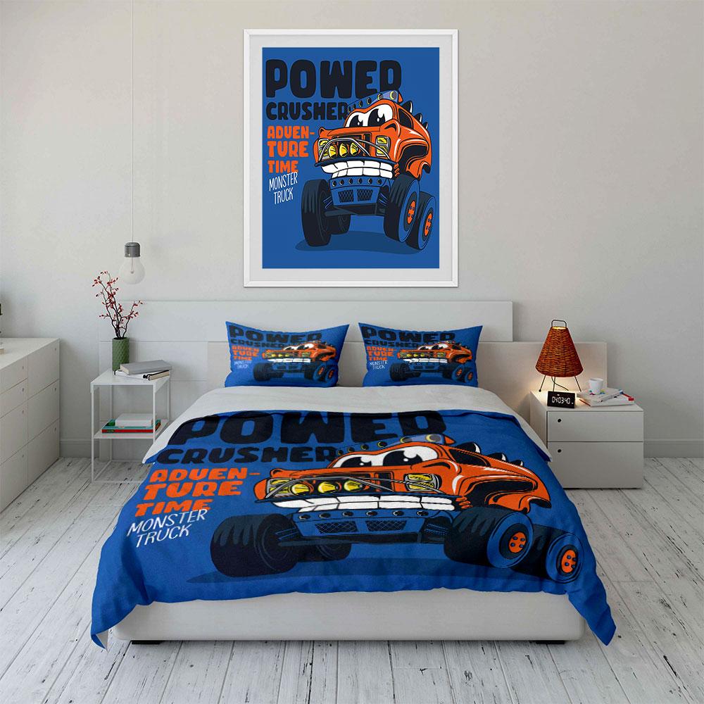 Monster Truck Adventure Design Bedding Duvet Cover Set Duvet Cover Pillowcases (1*Duvet Cover 2*Pillowcases, without duvet insert)
