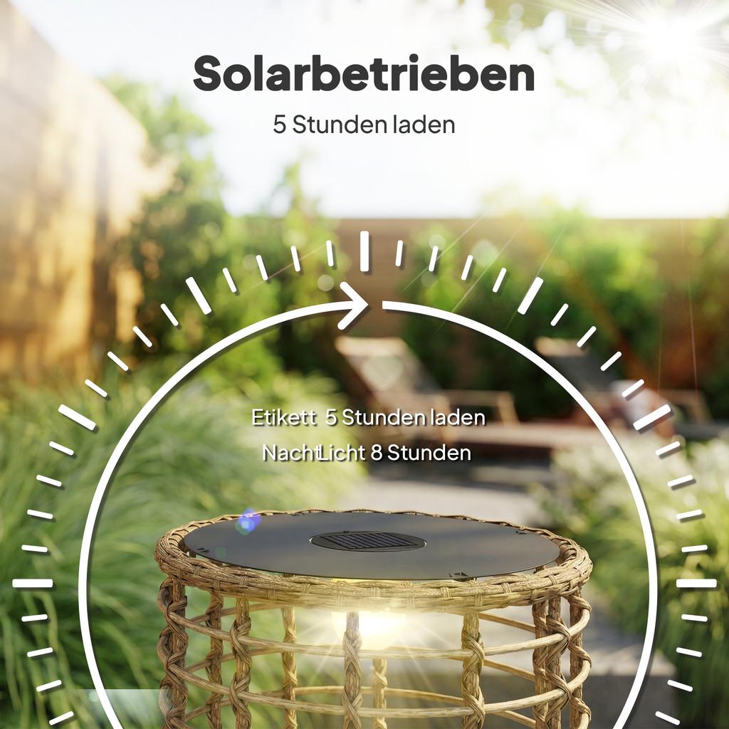 Solar Floor Lamp Set of 2, Rattan Solar Lamps with Light Sensor, LED Solar Light in Boho Style, IP44