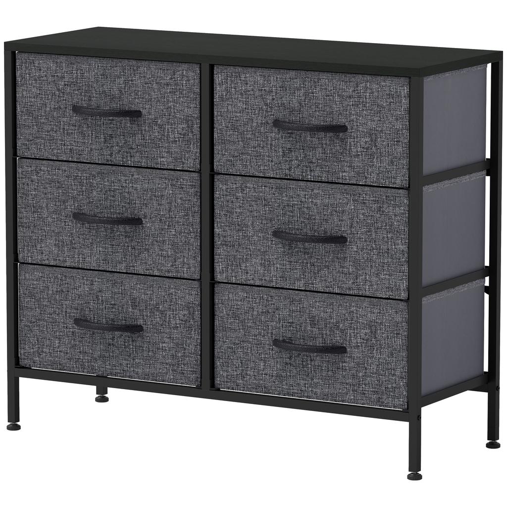 Fabric Chest of Drawers, Industrial Bedroom Dresser with 6 Fabric Drawers, Steel Frame and Wooden Top for Nursery, Living Room, Hallway, Black