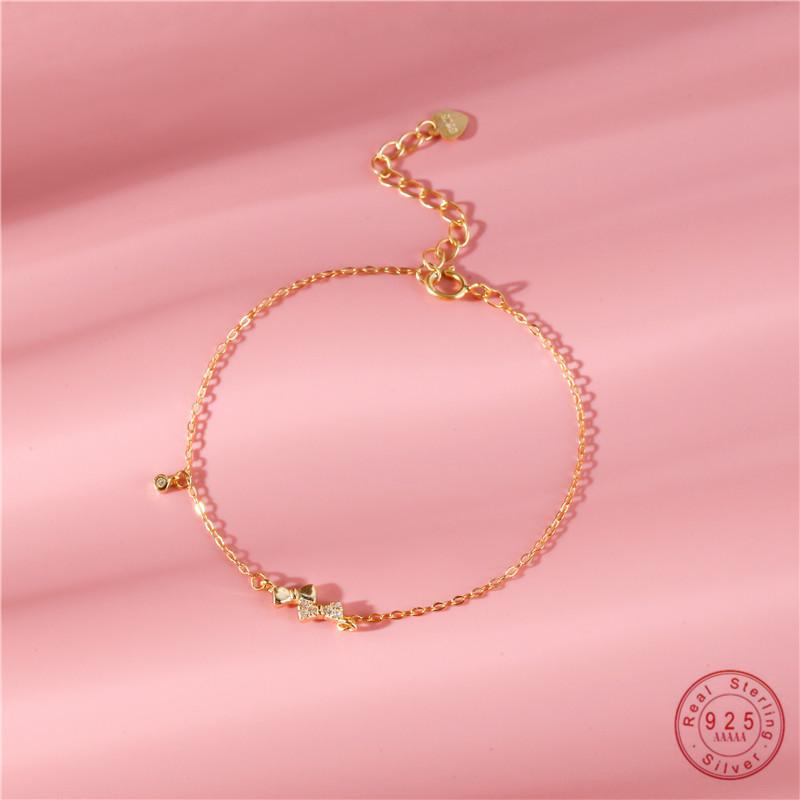 925 Sterling Silver 14k Gold Plated Bracelet Micro Set Zircon Exquisite Bow Bracelet for Women Temperament Jewelry Gift