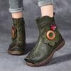 Handmade Ankle Boots Embossed Women Genuine Leather Short Boots Winter Warm Flower Ethnic Comfort Flat Heel Ladies Shoes