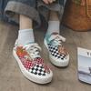Fashion European and American Retro Color Block Single Shoes New Autumn 2024 Plaid Low Cut Flat Canvas Women's Vulcanized Shoes Trafza