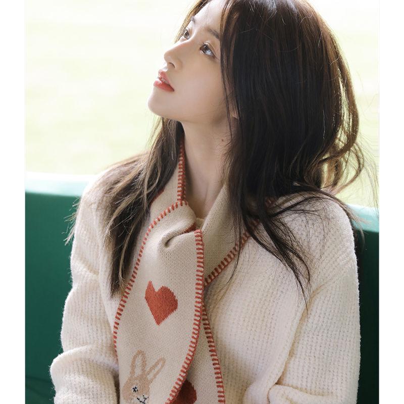 Короткий вязаный шарф для женщин на осень и зиму - мягкий, теплый в корейском стиле с рисунком в виде головы кенгуру