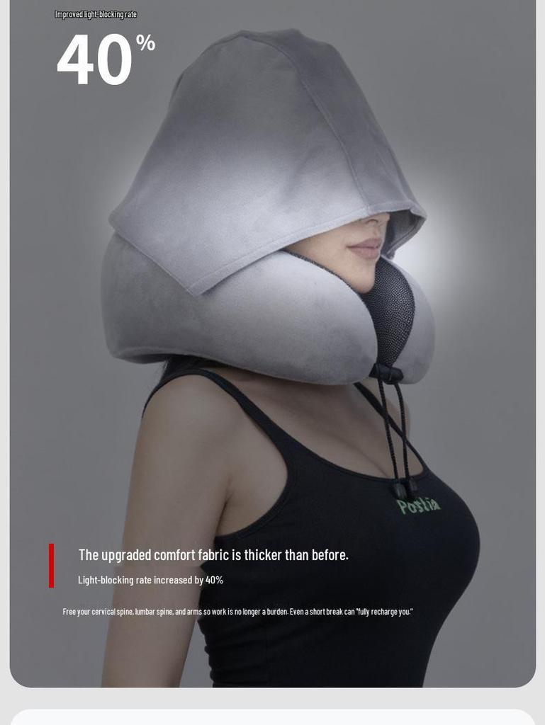 Portable U-Shaped Memory Foam Travel Pillow with Hood for Neck Support