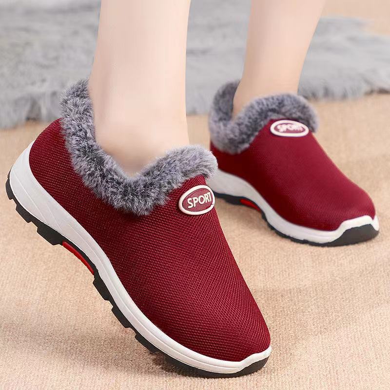 Winter Women's Cotton Shoes with Plush and Thick Mountaineering Soles for Middle-aged and Elderly People, Warm Cotton Shoes, Flat Snow Boots