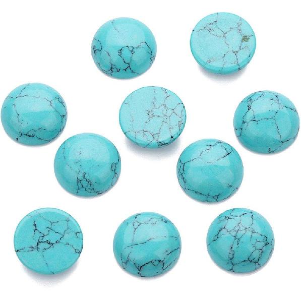 40PCS Blue Synthetic Turquoise Stone Cabochons Stone Jewelry Round Flat-Back Design No Hole Beads Half Round Charms for Jewelry Making (Dia=12mm)