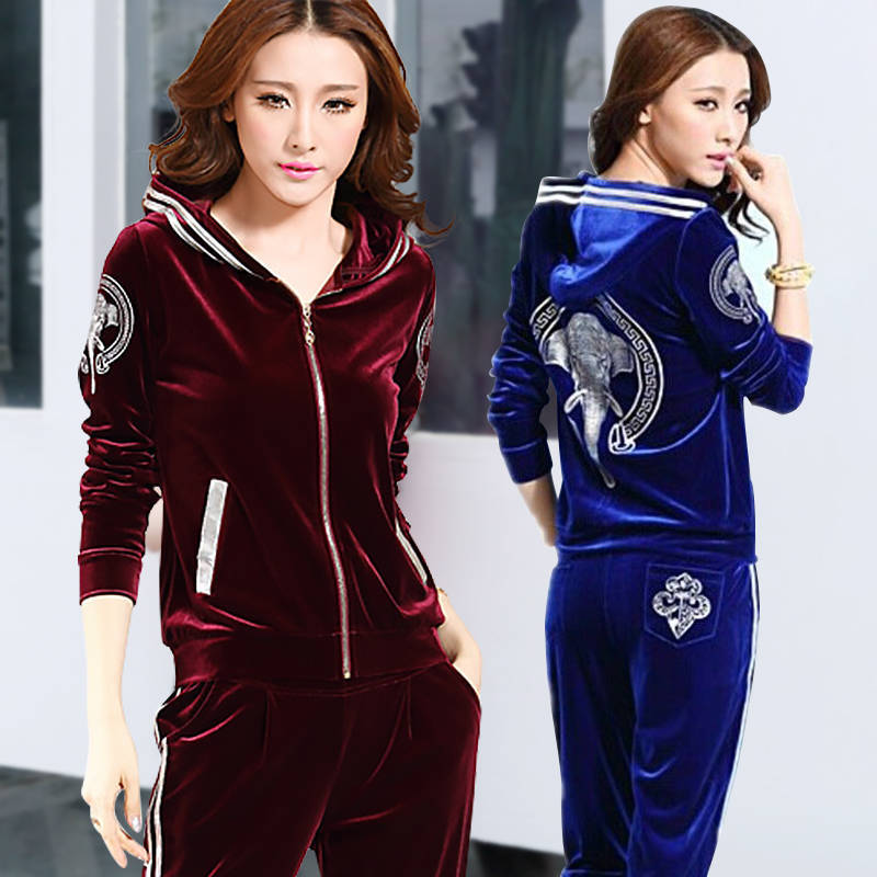 Женские бархатные спортивные костюмы, весенняя куртка с капюшоном + брюки, два комплекта, бархатный спортивный костюм, комплект больших размеров, женские брюки