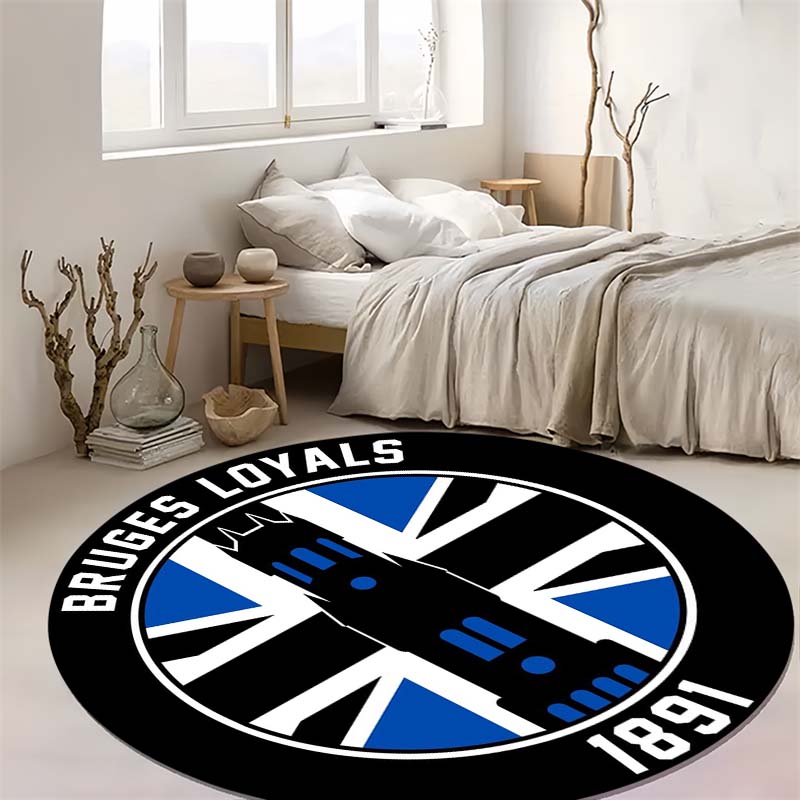 Bruges Loyals 1891 Club Crest Round Area Rug Belgian Football Circular Floor Mat Sports Fan Gaming Chair Bedroom Home Decor Carpet