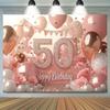1pc 2D flat rose gold 50th birthday themed banner suitable for holidays home and garden decorations studio photography. (ws