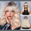 Synthetic White Silvery Natural Wavy Short Bob Wig Extension With Bangs Fiber Natural Wig For Women Cosplay Daily Wear