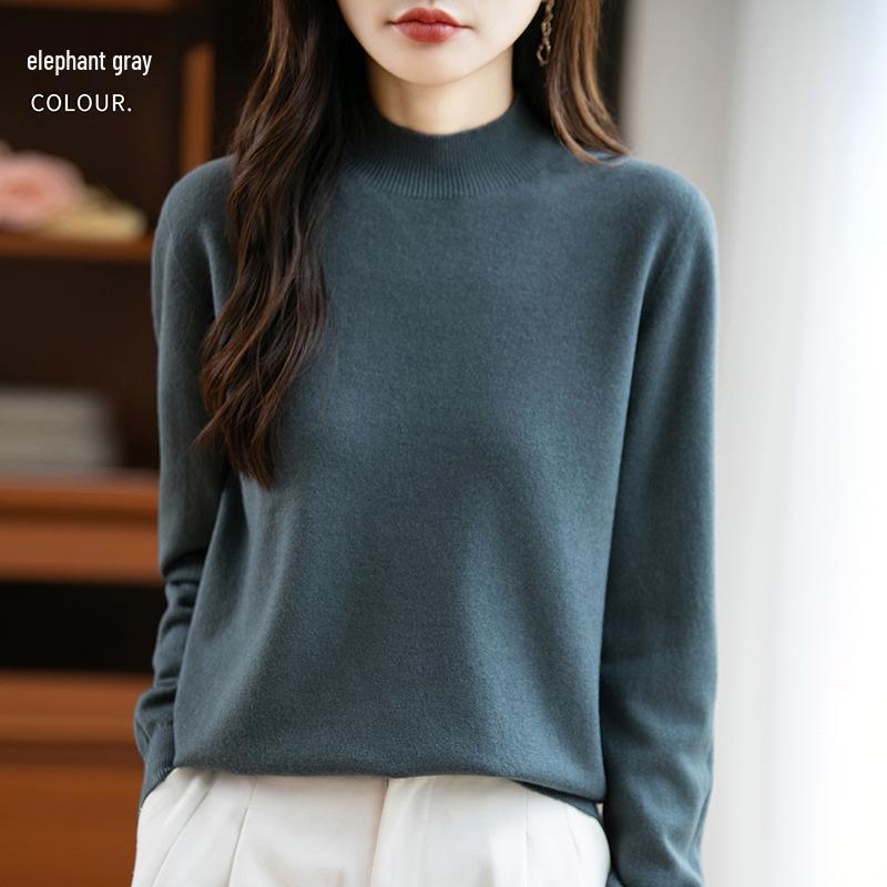 Элегантный осенний бархатный вязаный свитер с полувысоким воротником для женщин - Пуловер с длинным рукавом и свободной посадкой