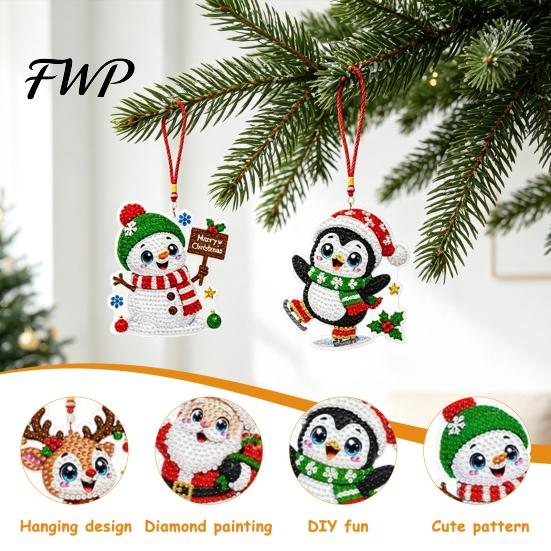 Decorative Window Hanging Ornaments 4Pcs Faux Diamond Art Kit for Christmas Tree, DIY Mini Diamonds Painting Creative Hobbies Adults Ornament