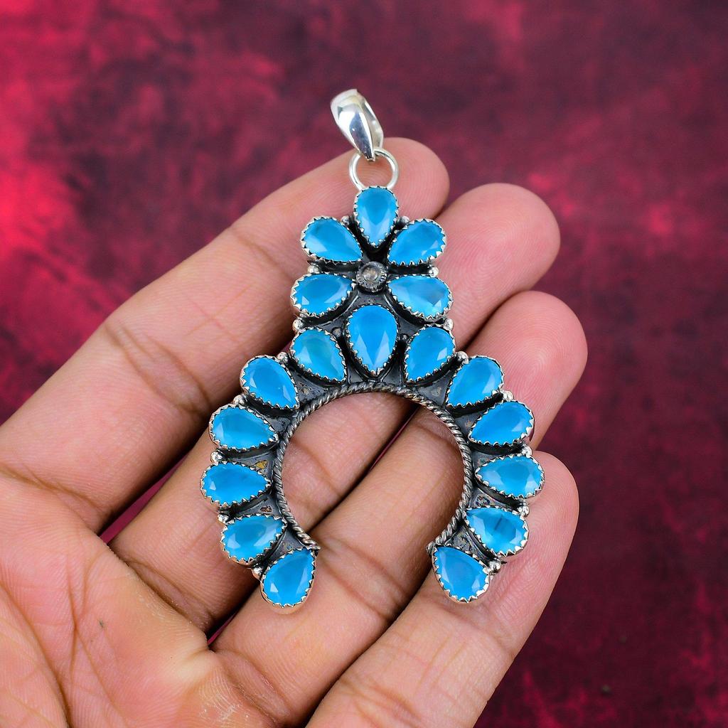 Ожерелье с подвеской ручной работы из синего халцедона, замечательная подвеска из цельного серебра 925 пробы, ювелирные изделия из драгоценного камня халцедона категории AAA+