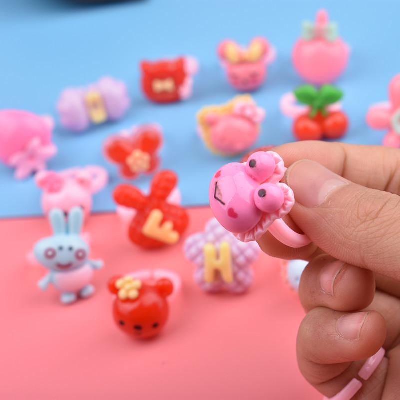 Children Fashion Candy Color Resin Rings Cute Cartoon Adjustable Finger Ring Jewelry Toy