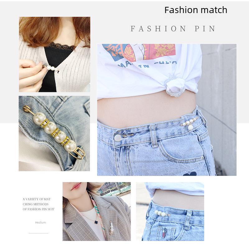 Булавка на талию с жемчужной летней брошью, пряжка для джинсов Anti-Exposure