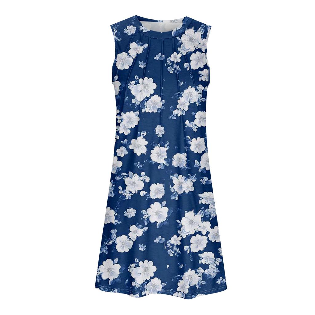 Женские летние повседневные платья без рукавов с принтом и U-образным вырезом