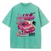 Oversized Woman Washed T-Shirts Race Car Energetic Speed Print Short Sleeve Distressed Crewneck Cotton Tops Trend Clothes