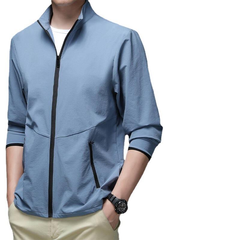 Men's Cardigan Jacket Spring Autumn Thin Summer Sports and Leisure Fitness Fabric Sweat Zipper Pocket