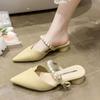2024 New Summer Wear Fashion Pearl Pointed Toe Chunky Heel Fairy French Sandals High Heels Women Shoes Pumps