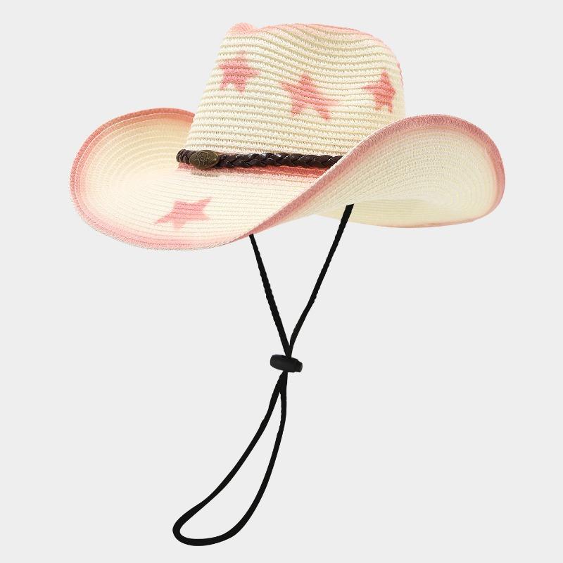 Western Cowboy Straw Hat Ethnic Style Outdoor Sun Protection Pentagram Panama Hat