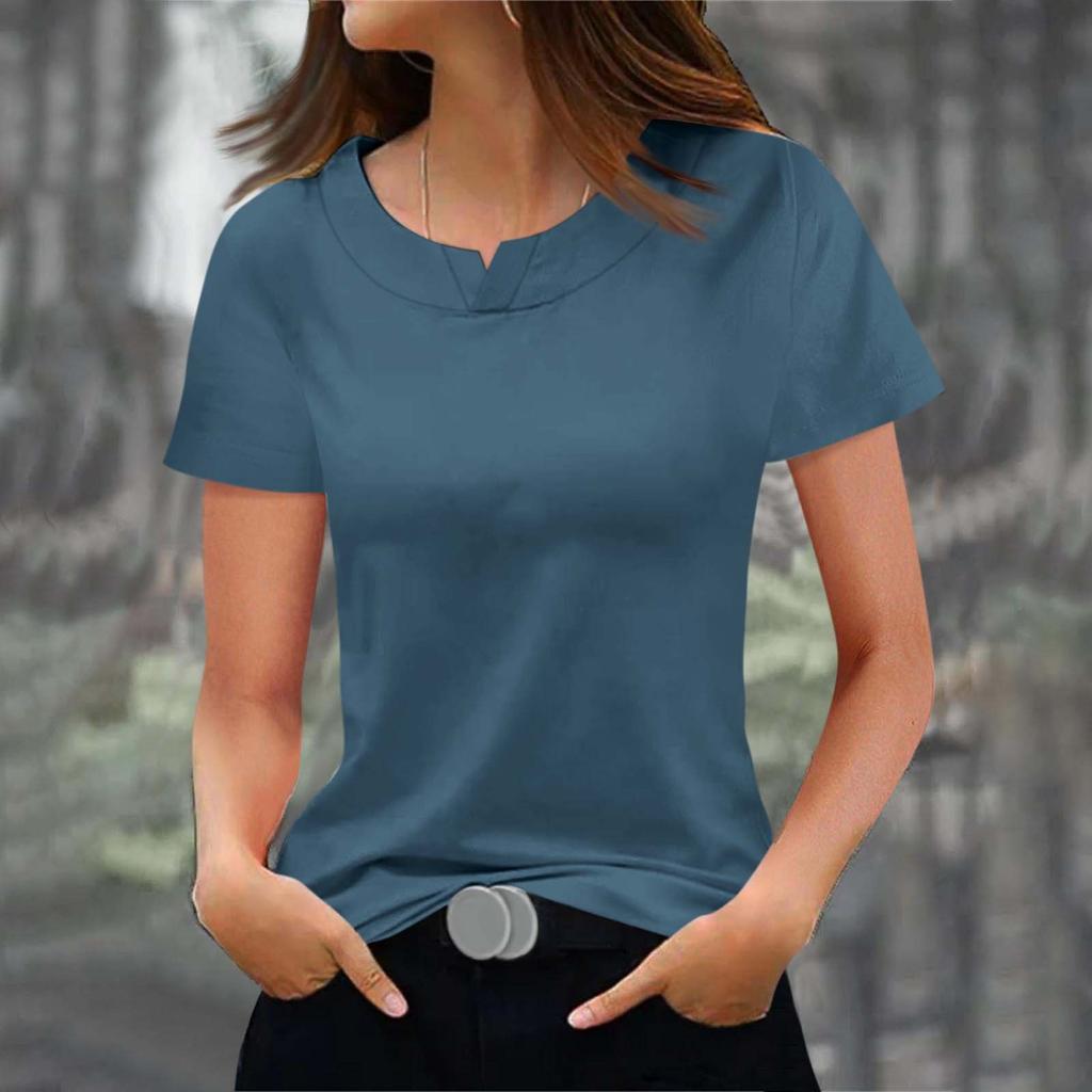 Women's Fashionable Casual Solid Color Short Sleeved Round Neck T-shirt Top