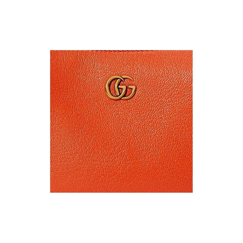 GUCCI Aphrodite Gold-Finish Double G Logo Zipper Closure Leather Underarm Bag Tote Shoulder Bag Women's Orange
