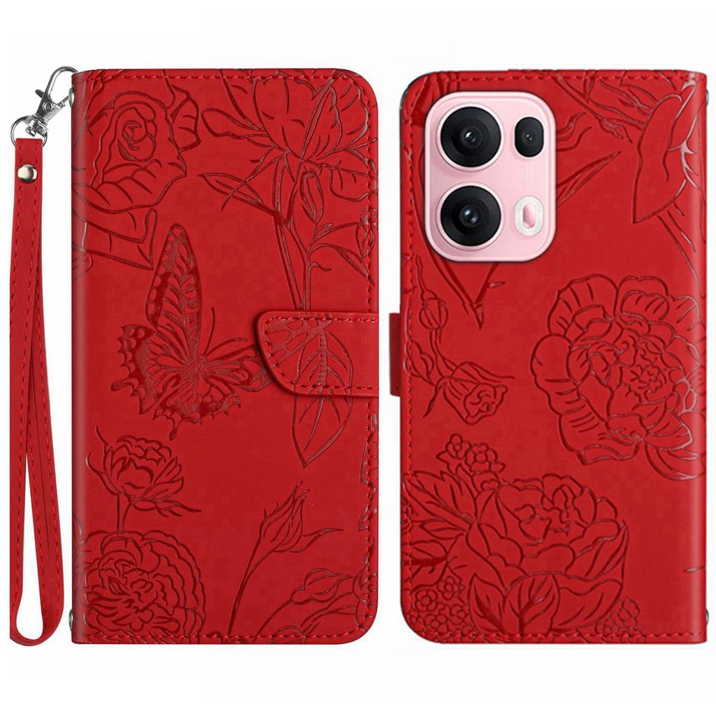 For Oppo Reno13 Pro 5G Case Butterfly Flower Imprinted Leather Phone Cover with Strap