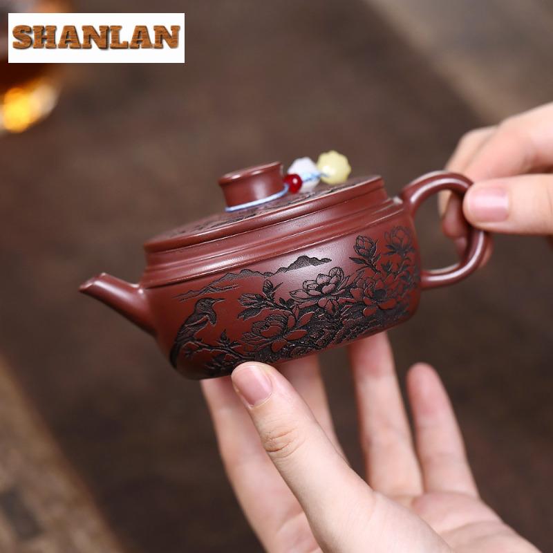 160ml Yixing Purple Clay Teapots Handmade Large Caliber Pot Raw Ore Dragon's Blood Sand Tea Making Kettle With Infuser Zisha Tea