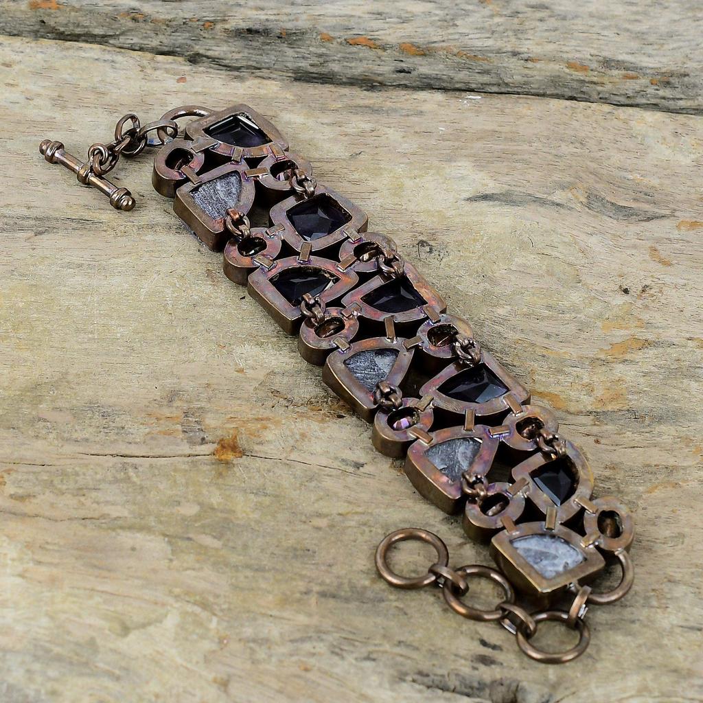 Браслет с граненым африканским аметистом, браслет из гальванизированной меди, регулируемый браслет-цепочка, Радужный мистический топаз, драгоценный камень, ювелирные изделия, свадебный подарок