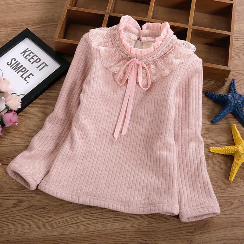 YUBAOBEI Блузки для девочек, белая одежда для маленьких девочек, детская одежда, школьная форма, блузка для девочек, хлопковая детская кружевная рубашка, плюшевый толстый теплый топ, блузки