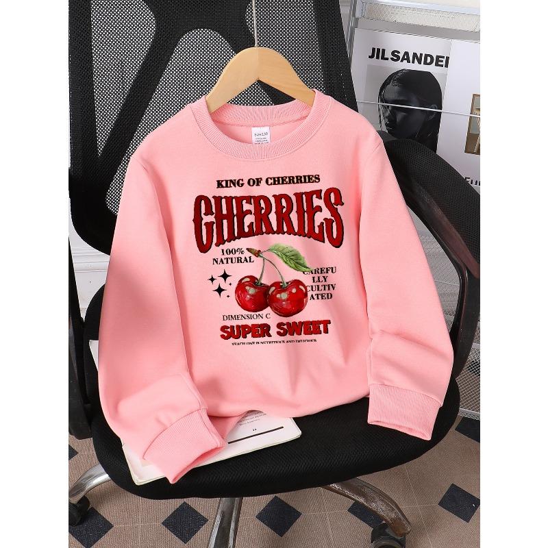 Европейские размеры King Of Cherries Свитшот с круглым вырезом для девочек, Осенне-зимний западный топ, Повседневный с длинным рукавом.